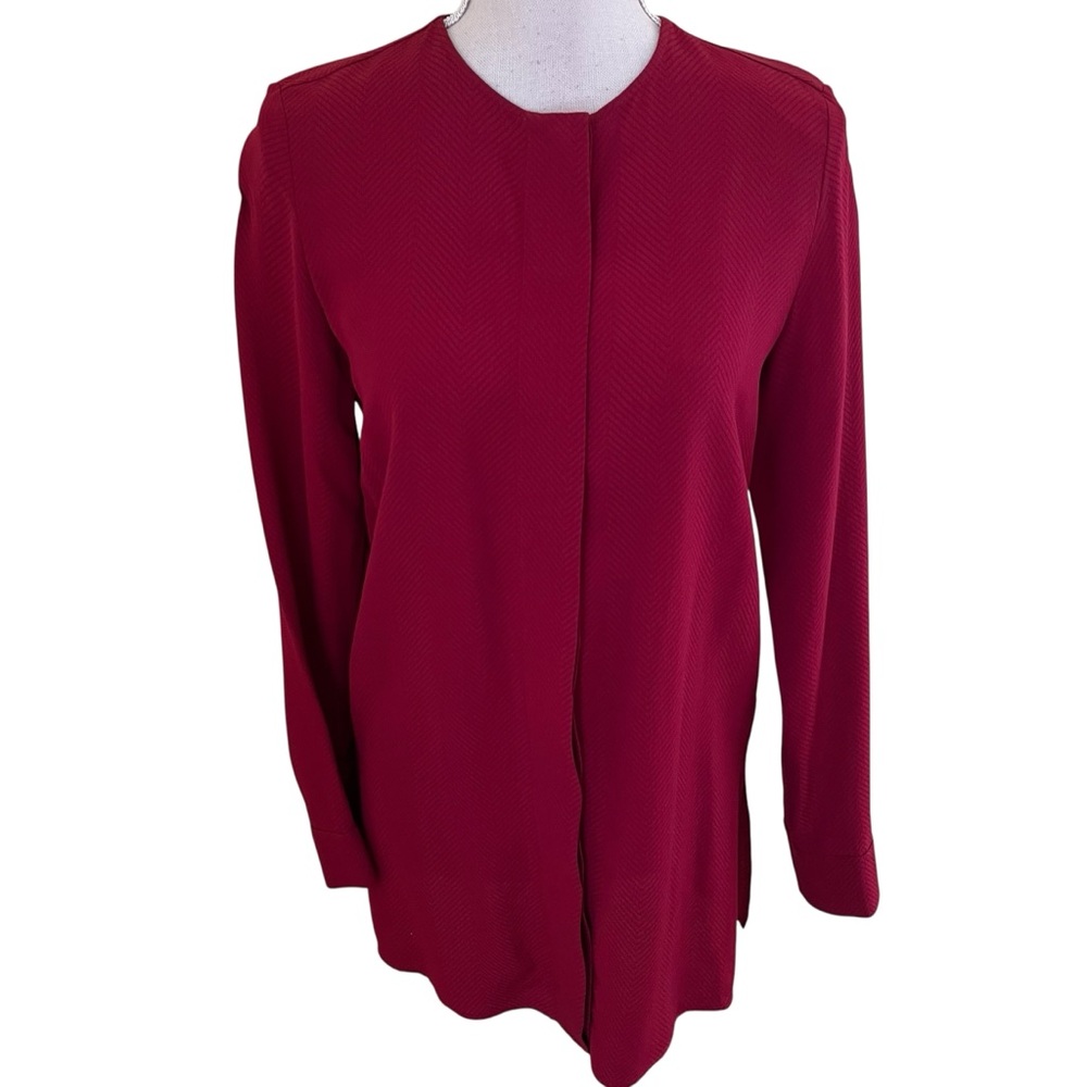 COS Burgundy Herringbone Textured Button Front Shirt 34(4)